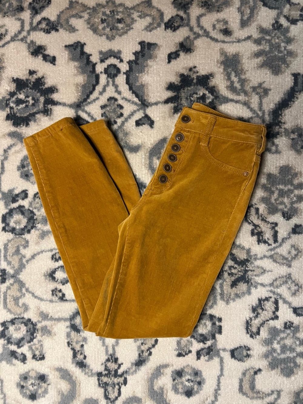 Anthropologie Mustard Corduroy Skinny‎ Jeans with Button Fly